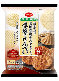 国産素材の長期熟成生みそを使った厚焼きせんべい