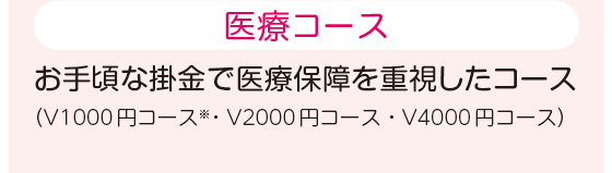 医療コース お手頃な掛金で医療保障を重視したコース（V1000円コース※・V2000円コース・V4000円コース）